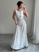 Rochie Lunga Duella Alba cu Dungi Negre