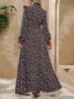 Rochie Lunga Freira Neagra cu Print Floral - imagine 2