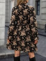 Rochie Scurta Amiza Neagra cu Print Floral Bej - imagine 2