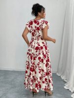 Rochie Lunga Urania Alba cu Print Rosu - Marimi Mari - imagine 2
