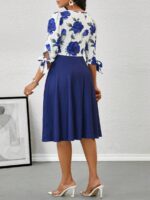Rochie Midi Joella Albastra cu Alb si Print Floral - imagine 2