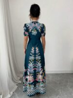 Rochie Lunga Adriana Turcoaz cu Print Multicolor - imagine 2