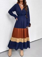 Rochie Lunga Bleumarin cu Maro si Bej - imagine 3