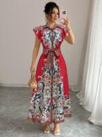 Rochie Lunga Meda Rosie cu Print Negru