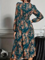 Rochie Midi Casilda Turcoaz cu Print Maro - imagine 2