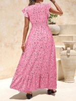 Rochie Lunga Mellisa Roz cu Print Floral Alb - imagine 2