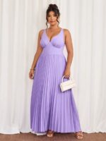 Rochie Lunga Zefina Lila cu Pliuri - Marimi Mari