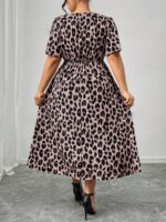 Rochie Midi Aletha cu Print Leopard - Marimi Mari - imagine 2