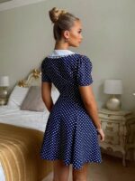 Rochie Scurta Betha Bleumarin cu Buline Albe - imagine 2