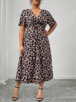 Rochie Midi Aletha cu Print Leopard - Marimi Mari