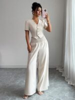Compleu Rujela Bej Deschis format din Vesta si Pantalon - imagine 3