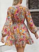 Rochie Scurta Egara Bej cu Print Multicolor - imagine 2