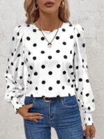 Bluza Dama Madalina Alba cu Buline Negre