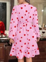 Rochie Scurta Valder Roz cu Inimioare Rosii - Marimi Mari - imagine 2