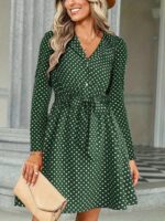 Rochie Scurta Labonita Verde cu Buline Albe