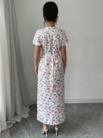 Rochie Lunga Audrey Alba cu Print Roz - imagine 2