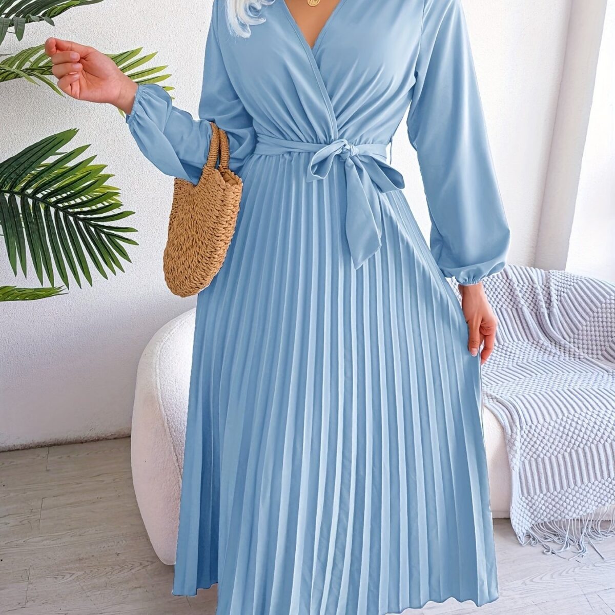 Rochie Lunga Emma Bleu Plisata - imagine 1