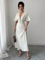 Rochie Lunga Carmina Bej Deschis - imagine 3