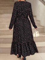 Rochie Lunga Ivalo Neagra cu Print Rosu - Marimi Mari - imagine 2