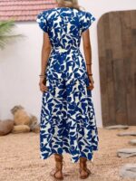 Rochie Lunga Thinny Alba cu Print Albastru - imagine 2