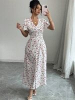 Rochie Lunga Audrey Alba cu Print Roz