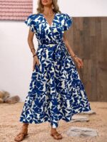 Rochie Lunga Thinny Alba cu Print Albastru