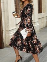 Rochie Midi Dave Neagra cu Print Floral Maro - imagine 3