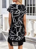 Rochie Scurta Orlidia Neagra cu Print Alb - imagine 2