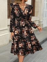 Rochie Midi Dave Neagra cu Print Floral Maro
