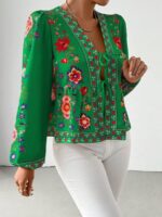 Bluza Dama Raena Verde cu Print Floral - imagine 3