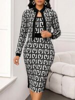 Compleu cu Rochie Midi Dejina Alb cu Print Negru