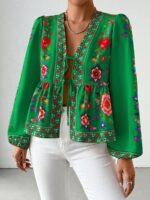 Bluza Dama Raena Verde cu Print Floral