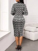 Compleu cu Rochie Midi Dejina Alb cu Print Negru - imagine 3