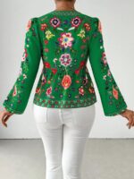 Bluza Dama Raena Verde cu Print Floral - imagine 2