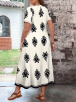 Rochie Midi Bertha Crem cu Print Negru - Marimi Mari - imagine 2