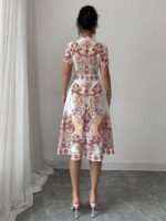 Rochie Scurta Marieta Alba cu Print Grena si Crem - imagine 2
