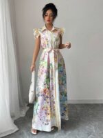 Rochie Lunga Asimina Alba cu Print Floral Multicolor