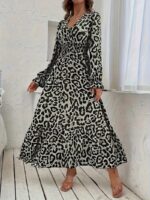 Rochie Lunga Consuelo Gri cu Animal Print