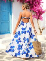 Rochie Lunga Vanesa Alba cu Print Floral Albastru - imagine 2