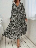 Rochie Lunga Consuelo Gri cu Animal Print - imagine 4