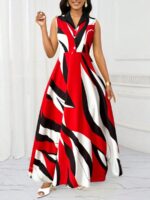 Rochie Lunga Ferrol Rosie cu Print Geometric Negru si Alb - imagine 3