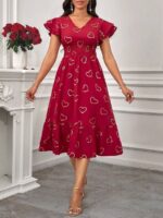 Rochie Midi Olimpia Rosie cu Inimi