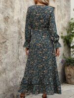 Rochie Lunga Tereza Turcoaz cu Print Floral Bej - imagine 2