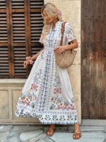 Rochie Lunga Carla Alba cu Print Multicolor - imagine 3