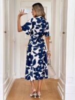 Rochie Midi Marlina Alba cu Print Bleumarin - imagine 2