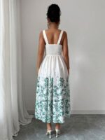 Rochie Midi Alencia Alba cu Print Floral Verde - imagine 2