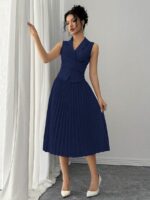Compleu Suzan Bleumarin format din Fusta Midi si Bluza - imagine 3
