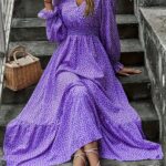 Rochie Lunga Nivedita Mov cu Print Floral Alb - imagine 4