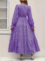 Rochie Lunga Nivedita Mov cu Print Floral Alb - imagine 2