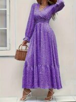 Rochie Lunga Nivedita Mov cu Print Floral Alb